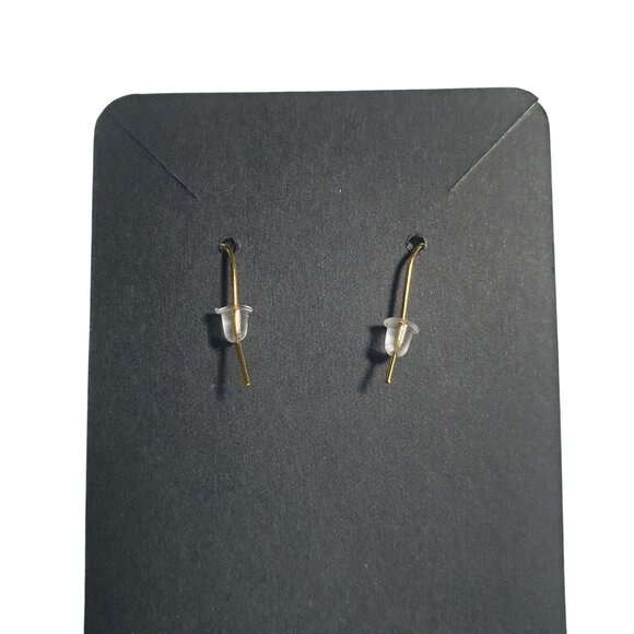 Gold Tone Green Drop Earrings Ribbed Bead Fishhook Back Lightweight Jewelry Gift - Picture 4 of 4